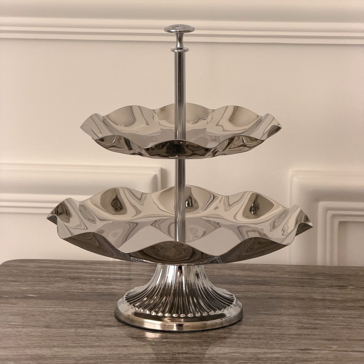 Two-Tier Serving Stand - Silver Stainless Steel