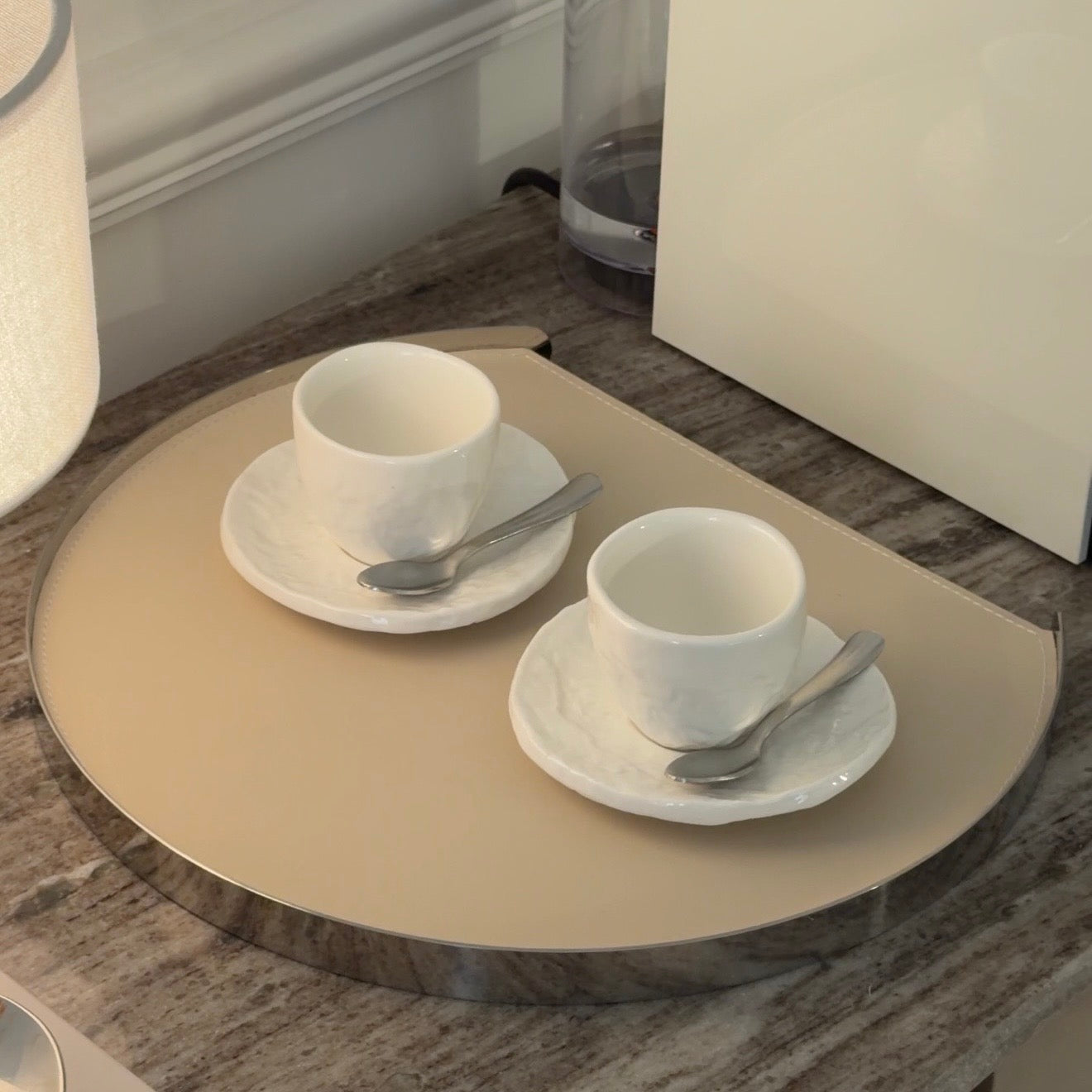 Leather Serving Tray - Beige