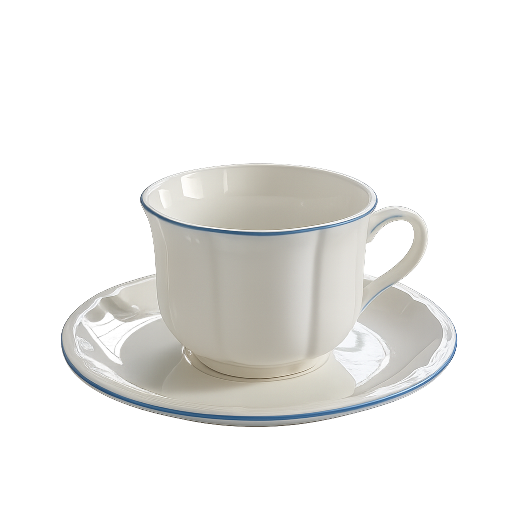 Riviera Coffee Cup - Ceramic with Blue Rim