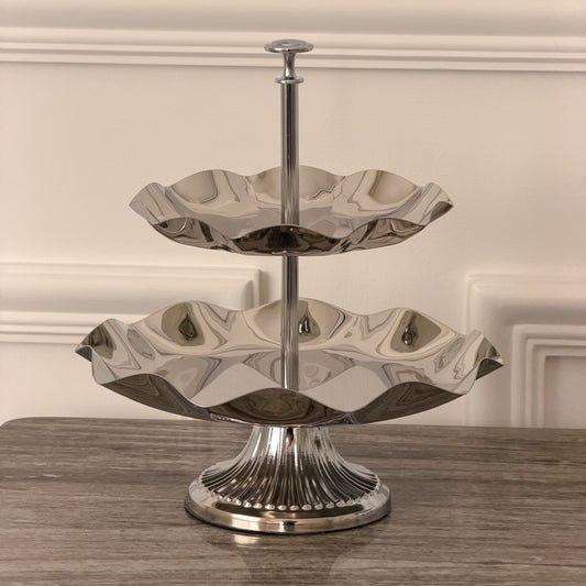 Two-Tier Serving Stand - Silver Stainless Steel